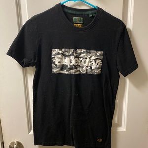 EUC Superdry grey camo print patch black tshirt. Size S.